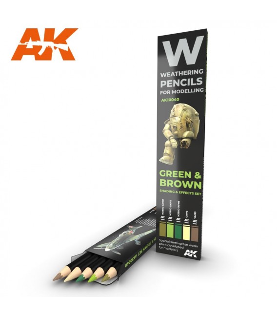 AK10040 Set 5 crayons weathering Vert et Marron