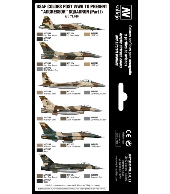 71616 Set Vallejo Model Air 8 u. (17 ml.) USAF colors post WWII to present “Aggressor” Squadron Part I