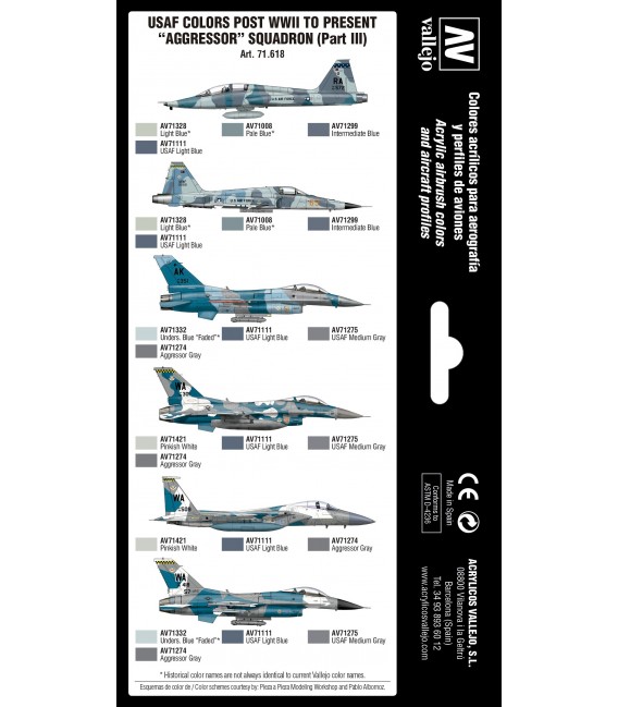 71616 Set Vallejo Model Air 8 u. (17 ml.) USAF colors post WWII to present “Aggressor” Squadron Part I