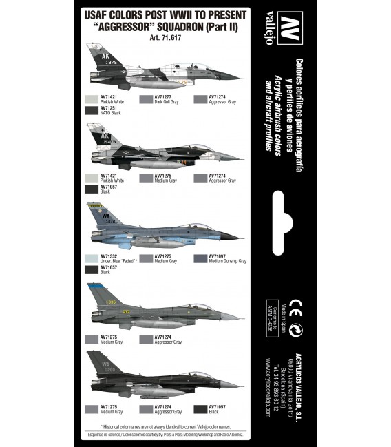 71616 Set Vallejo Model Air 8 u. (17 ml.) USAF colors post WWII to present “Aggressor” Squadron Part I