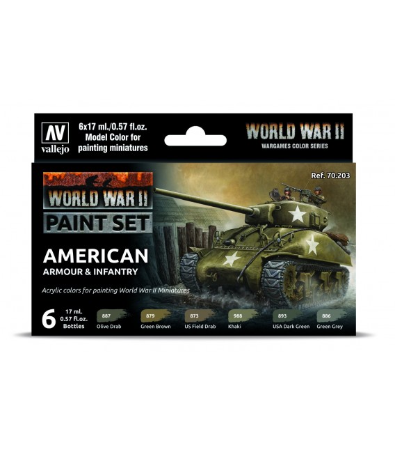 Set Vallejo Model Color 6 u. (17 ml.) WWII American Armour & Infantry Wargames Color Series