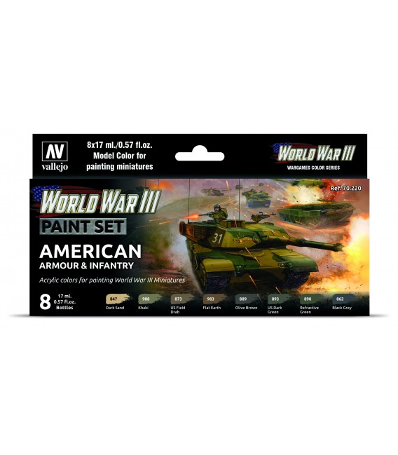 Set Vallejo Model Color 8 u. (17 ml.) WWIII American Armour & Infantry