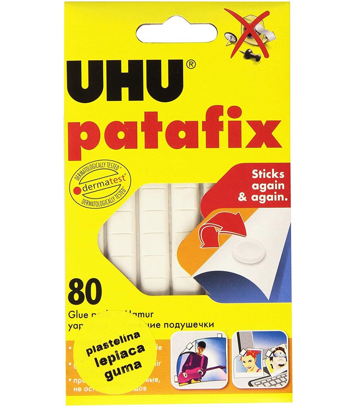 Masilla adhesiva blanca precortada reposicionable Patafix UHU
