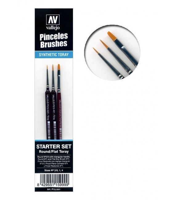 Set 3 pincéis sintéticos para modelismo Vallejo