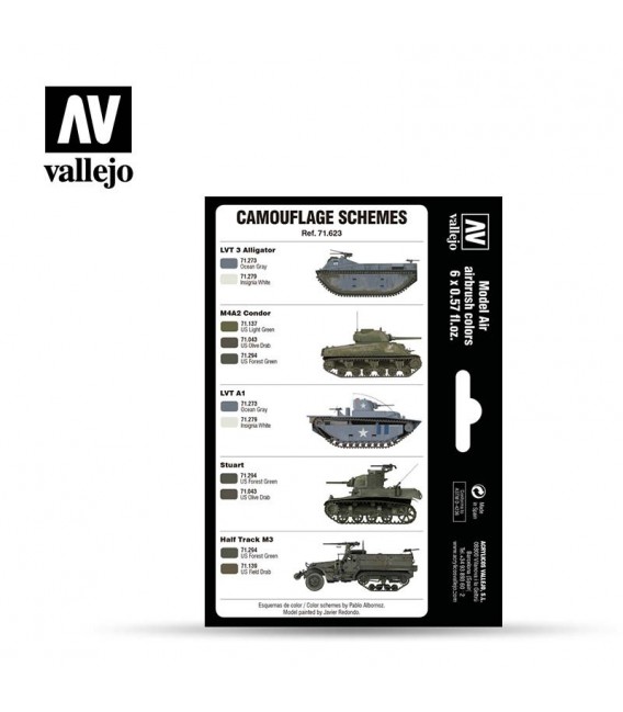 Set Vallejo Model Air 6 u. (17 ml.) WWII USMC Colors Green & Grey Patterns 1942-1945