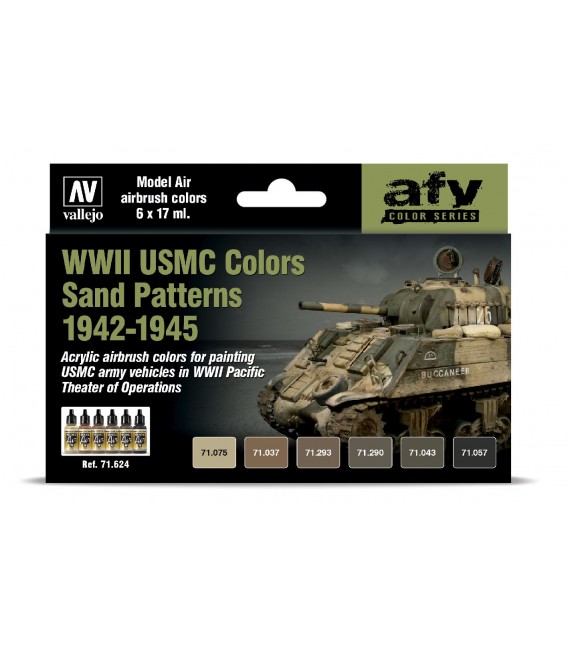 Set Vallejo Model Air 6 u. (17 ml.) WWII USMC Colors Sand Patterns 1942-1945
