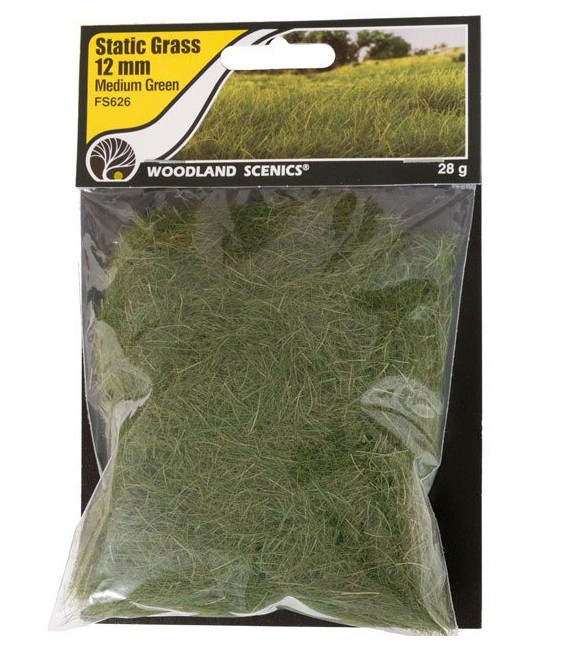 12 mm Static Grass Medium Green FS626 Woodland Scenics.