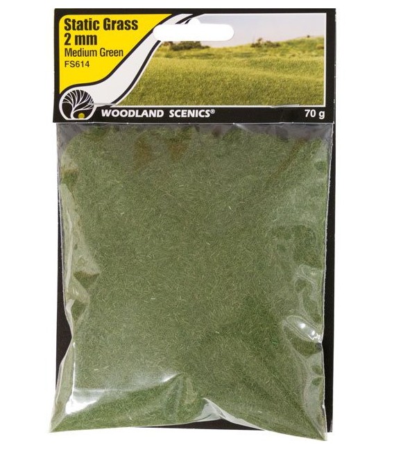 2 mm Static Grass Medium Green FS614 Woodland Scenics.