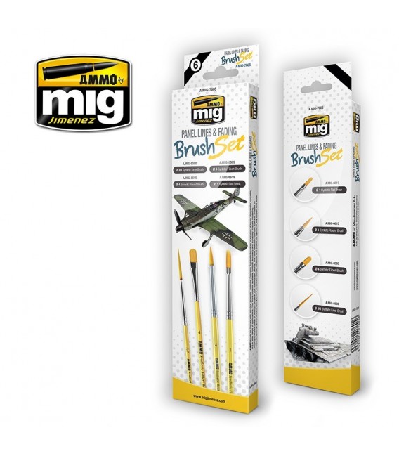 A.MIG-7605 Panel Lines and Fading Synthetic Brush Set