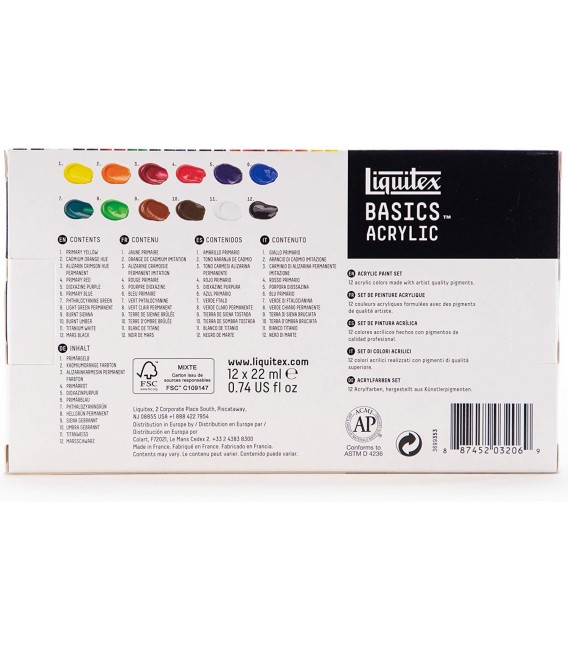 Set pintura acrilica Liquitex Basics 12 tubs