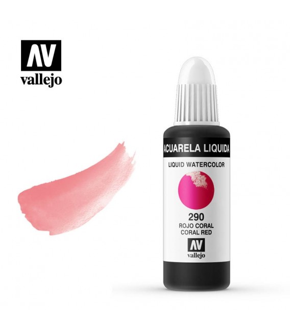 290 Rojo coral acuarela liquida Vallejo 32 ml.