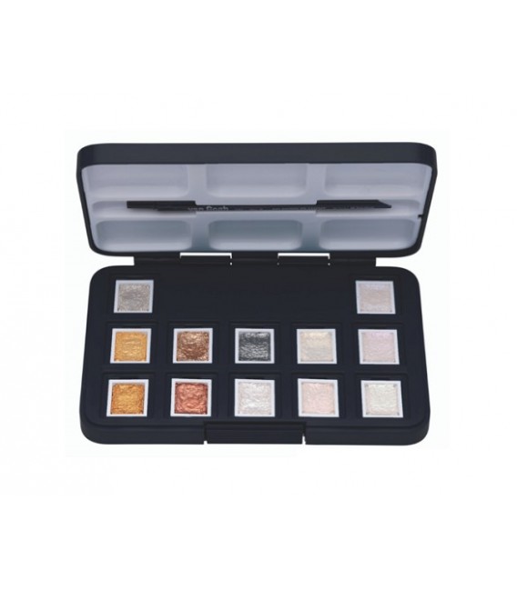 Caja acuarela Van Gogh Metallic and Interference set plastico 12 pastillas