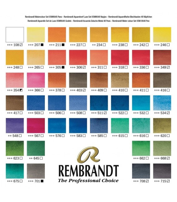 Caja metalica acuarela Rembrandt set de lujo 48 pastillas