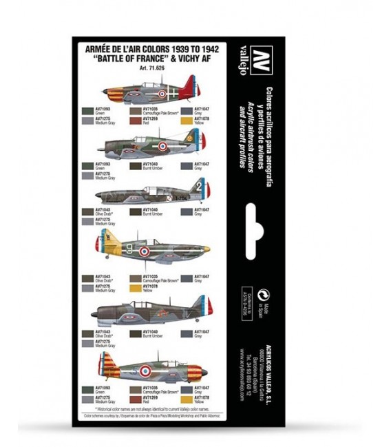 71626 Set Vallejo Model Air 8 u. (17 ml.) Armee de Air colors 1939 to 1942 Battle of France & Vichy AF