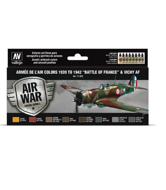 71626 Set Vallejo Model Air 8 u. (17 ml.) Armee de Air colors 1939 to 1942 Battle of France & Vichy AF