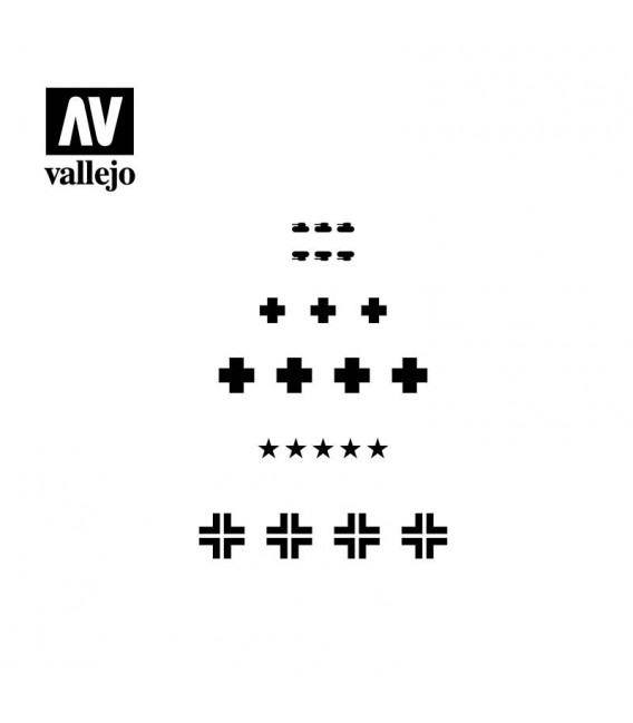 ST-AFV001 - Distintivos Carros Combate Alemanes WWII Vallejo Hobby Stencils 125 X 125 mm.