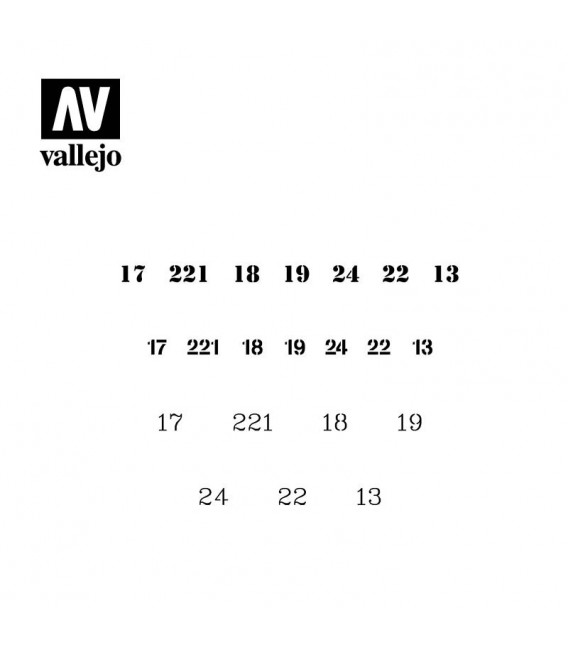 ST-AFV003 Numerals Russos WWII Vallejo Hobby Stencils 125 X 125 mm.