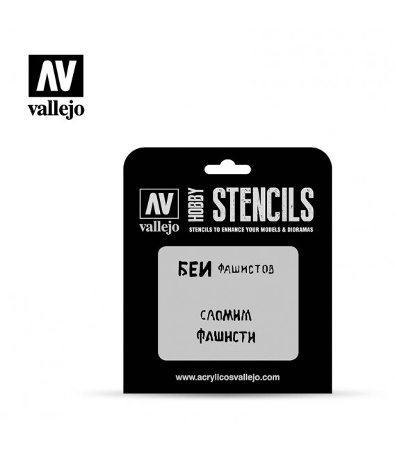 ST-AFV004 Eslògans Russos WWII No.1 Vallejo Hobby Stencils 125 X 125 mm.