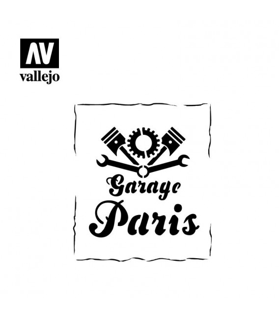 ST-LET001 Rotulo de Garaje Vintage 1/35  Vallejo Hobby Stencils 125 X 125 mm.