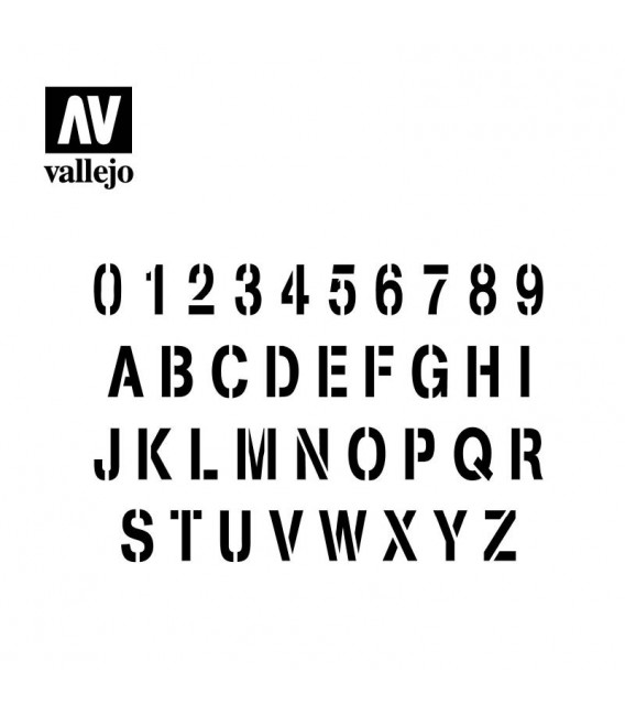 ST-LET002 Alfabeto di Stampaggio 1/35  Vallejo Hobby Stencils 125 X 125 mm.