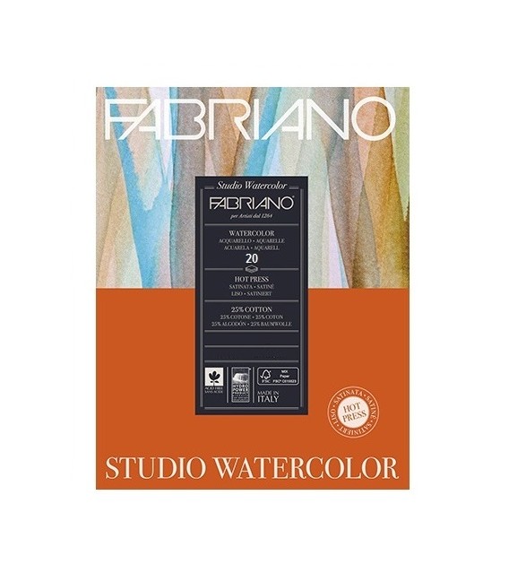 Watercolor Bloc Fabriano Studio 20s 200g Hot Press 20,3x25,4 cm.