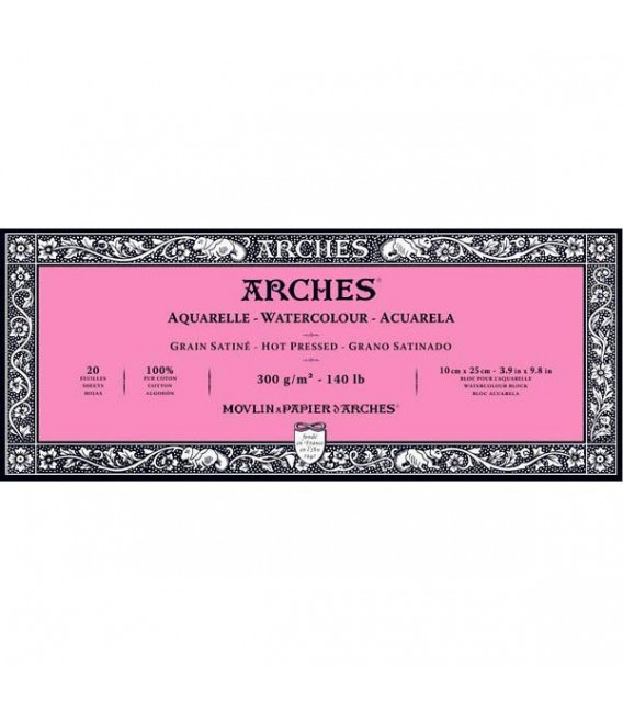 Watercolor Bloc Arches 20s 300g Hot Press 10x25 cm.