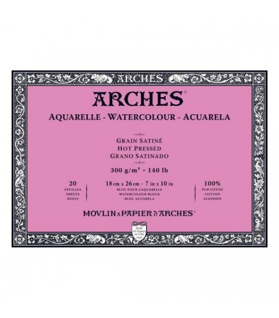 Bloc Acuarela Arches 20h 300g Gr. Satin 18x26 cm.