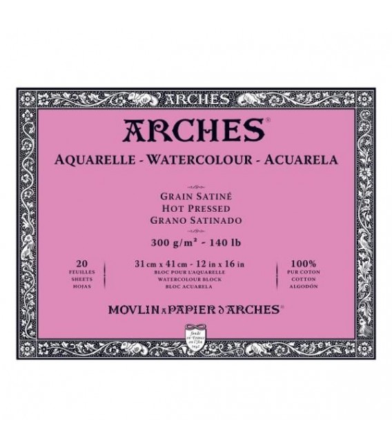 Bloc Acuarela Arches 20h 300g Gr. Satin 31x41 cm.