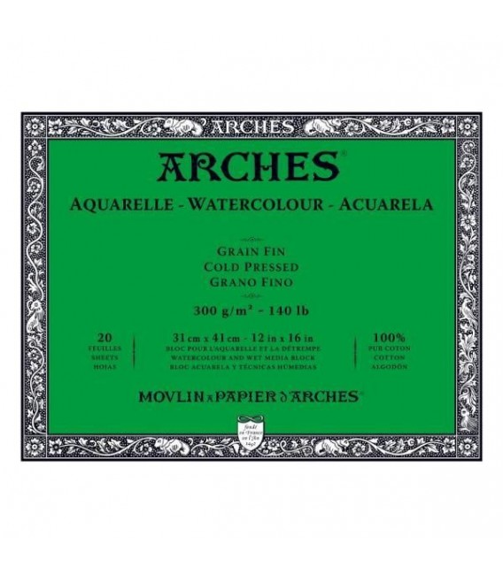 Bloc Acuarela Arches 20h 300g Gr. Fino 31x41 cm.
