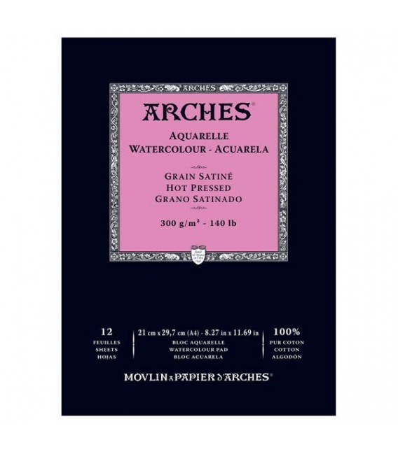 Bloc Acuarela Arches 12h 300g Gr. Satin A4 - 21x29,7 cm.