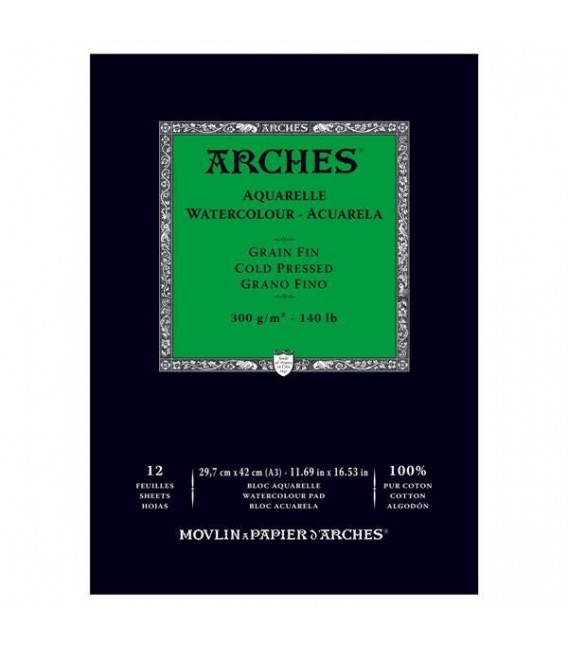 Bloc Acuarela Arches 12h 300g Gr. Fino  A3 - 29,7x42 cm.
