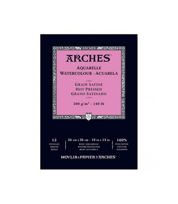 Watercolor Bloc Arches 12s 300g Hot Press 26x36 cm.