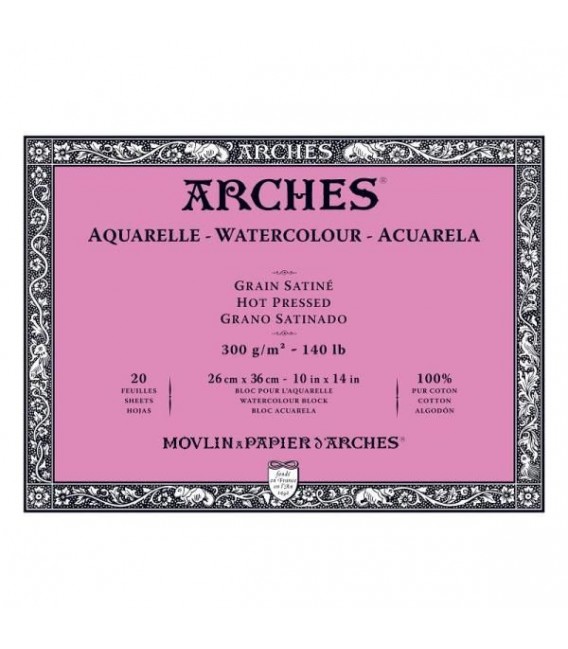 Bloc Acuarela Arches 20h 300g Gr. Satin 26x36 cm.