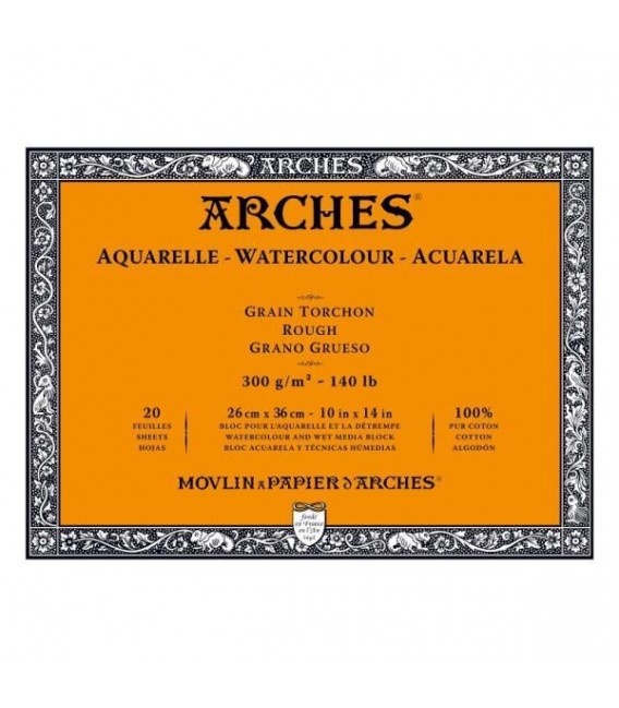 Bloc Acuarela Arches 20h 300g Gr. Grueso 26x36 cm.