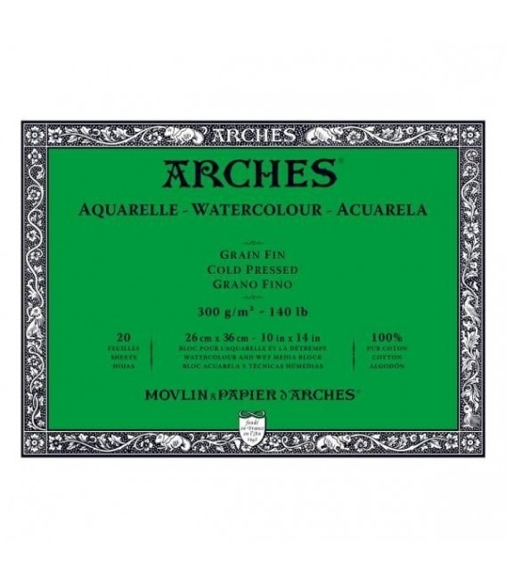 Bloc Acuarela Arches 20h 300g Gr. Fino 26x36 cm.