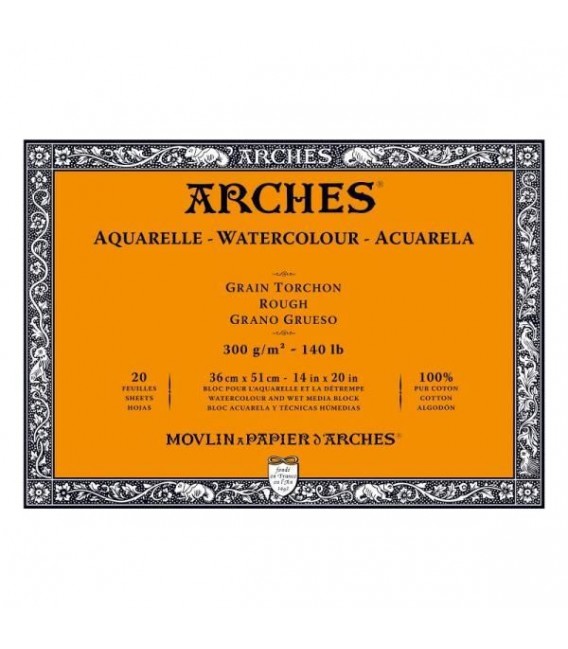 Bloc Acuarela Arches 20h 300g Gr. Grueso 36x51 cm.