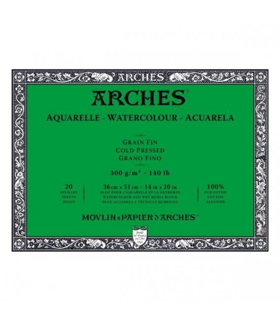 Bloc Acuarela Arches 20h 300g Gr. Fino 36x51 cm.