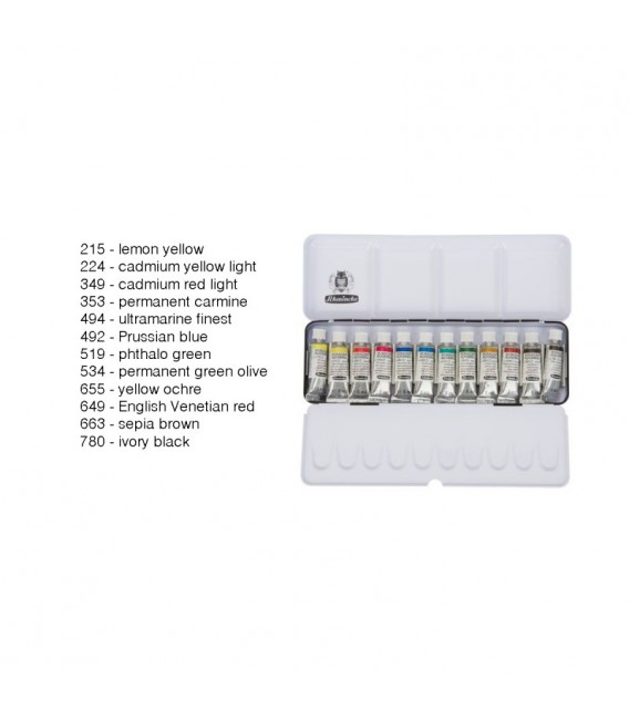 Set aquarelle metal Schmincke Horadam 12 tubes 5 ml.