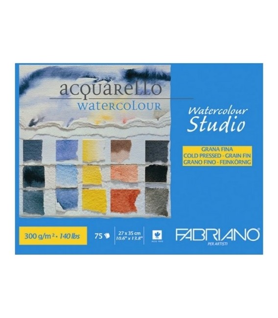 Watercolor Paper Bloc Fabriano Studio 75s 300gr Cold Press 27x35 cm.