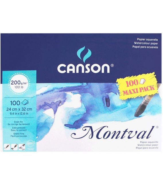 Watercolor Paper Bloc Montval Maxi Pack 40s 200gr Cold Press 24x32 cm.