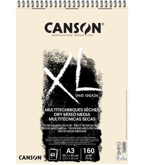 Album Canson XL Sand Grain Multitecnicas secas 40h 160g A3 29.7X42 cm.
