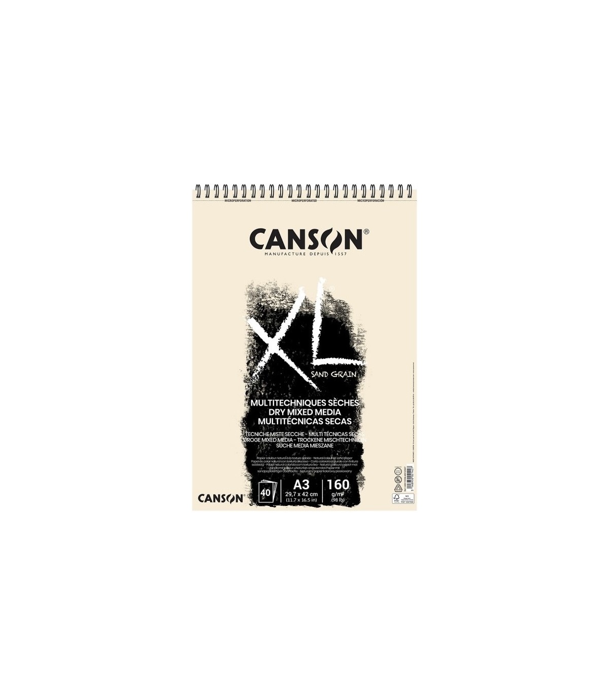 Album Canson XL Sand Grain Multitecnicas secas 40h 160g A3 29.7X42 cm.