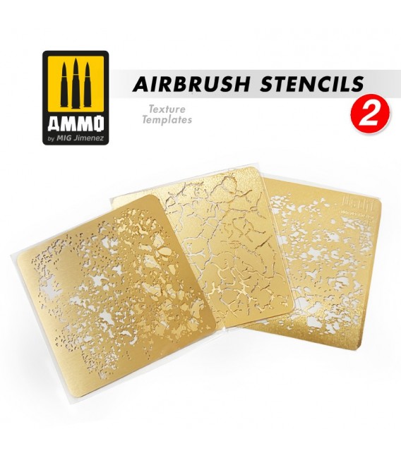 A.MIG-8049 Set de 3 plantilles per a aerograf 6x6 cm.