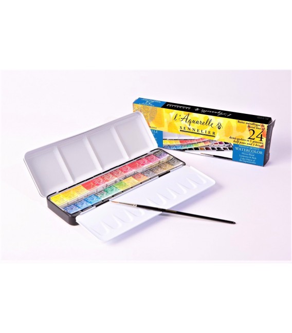 Sennelier Aquarelle base de miel 24 medios godets + pincel
