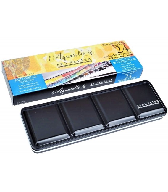 Sennelier Aquarelle base de miel 24 medios godets + pincel