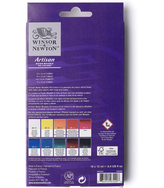 Set Peinture Huile a l'eau Winsor and Newton Artisan 10 tubes 12 ml.