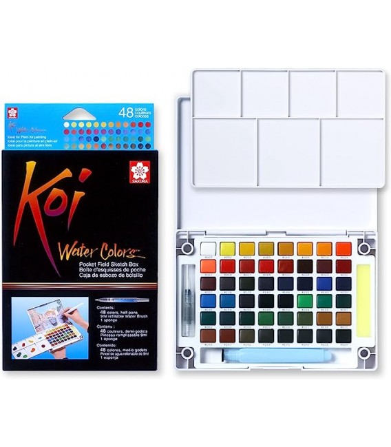 Scatola acquerelli KOI plastic set 48 godets