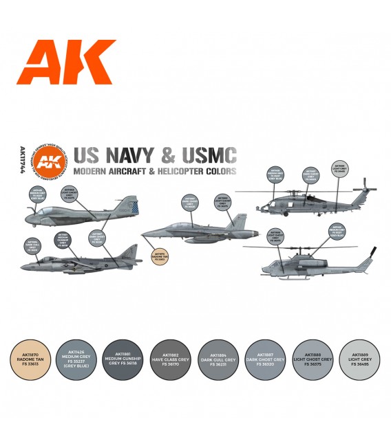 AK11744 US Navy & USMC Modern Aircraft & Helicopter Colors 8 u. 17 ml