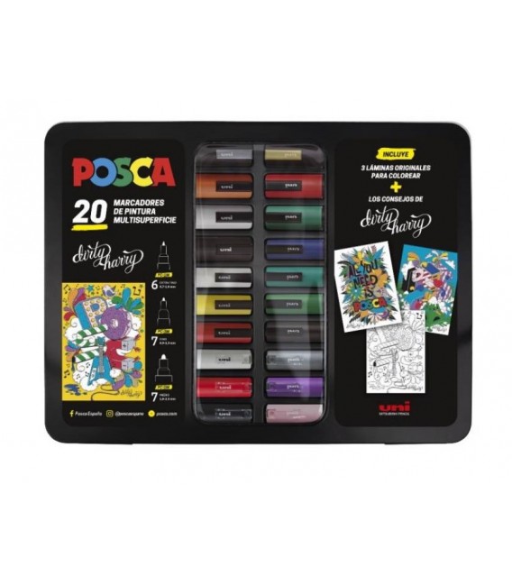 Marcadores Uni Posca Caixa Metálica 20u. "Dirty Harry"