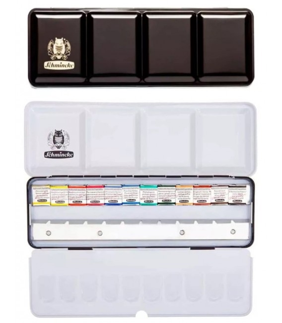 Set acquerelli metallo Schmincke Horadam 12 godet + 12 spazi vuoti